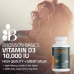 Bronson Vitamin D3 10,000 IU (250 mcg) Immune & Muscle Support, 360 Tablets - Image 3
