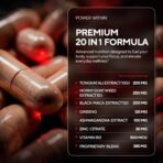 Men Supplements 20 in 1 - Male Supplements with Tongkat Ali, Black Maca Root for Men, Zinc, Vitamin B12, Astragalus for Normal Energy Support - 90 Vegan Caps - Image 2