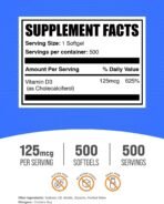 BulkSupplements.com Vitamin D3 5000IU Softgels - Cholecalciferol, D3 Supplement, Vitamin D 5000 IU - 1 Vitamin D3 Softgel (125mcg of Vitamin D) per Serving, 500 Count (Pack of 1) - Image 2